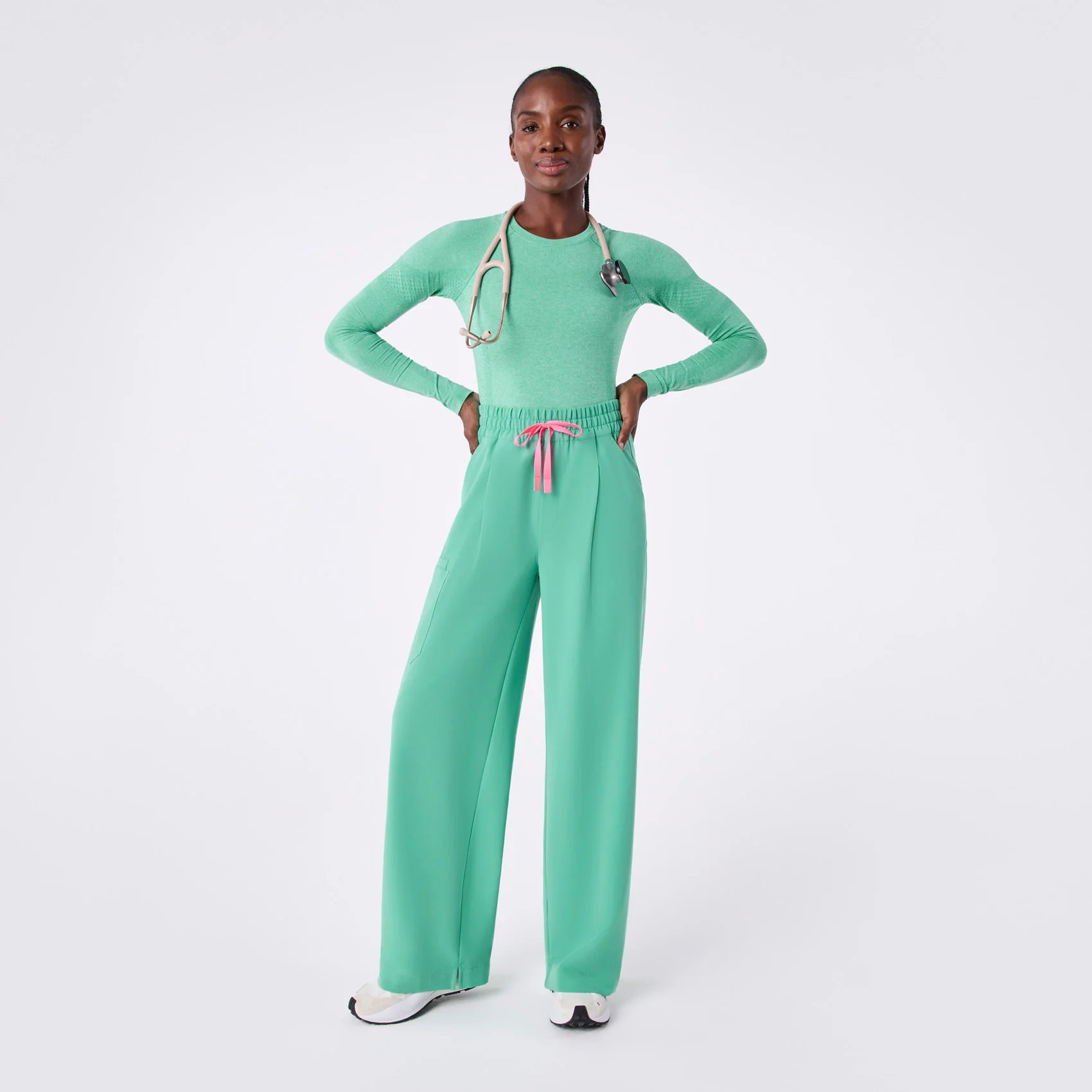 women's Surgical Green Ultra High Rise Shelby Wide Leg - Scrub Pant - Image 2