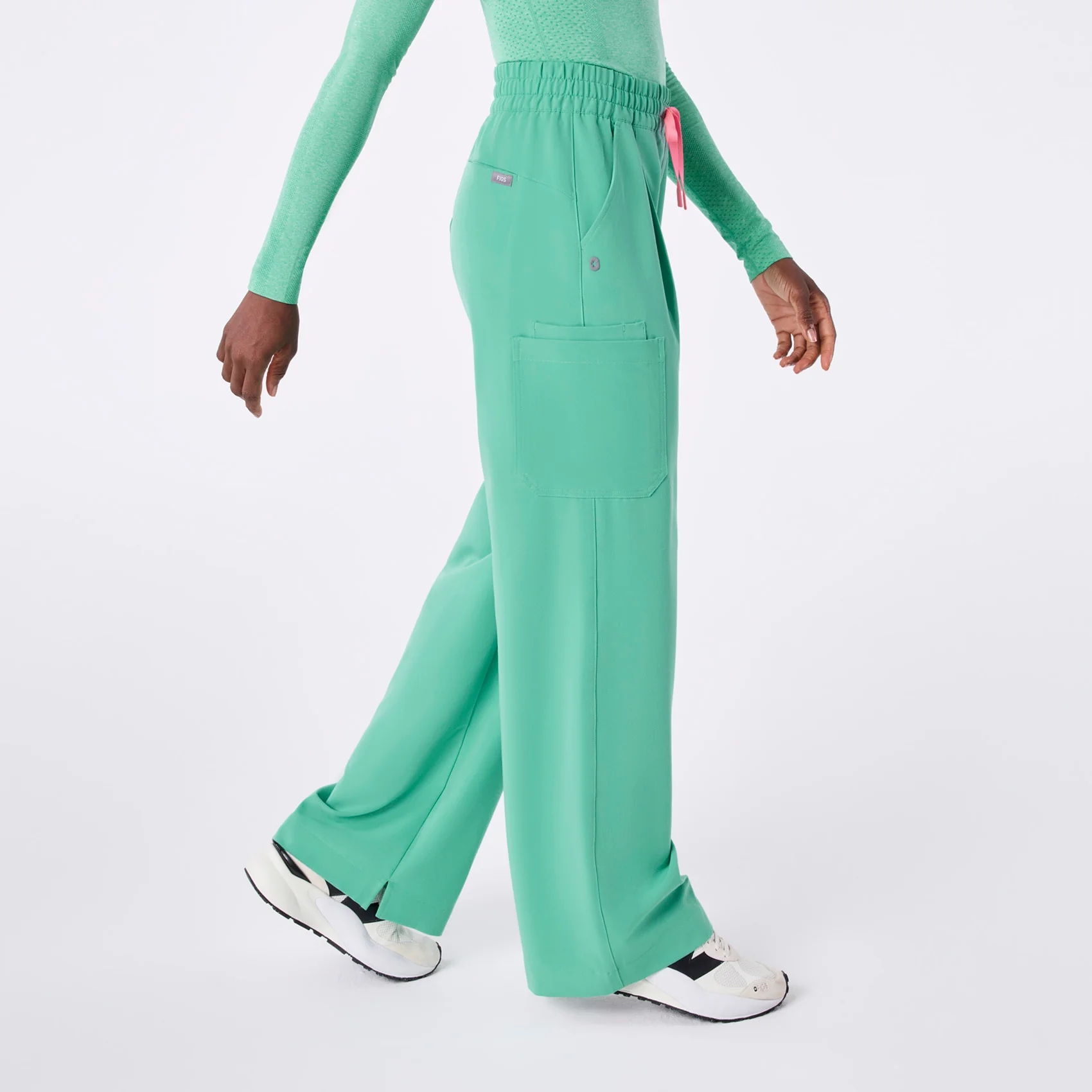 women's Surgical Green Ultra High Rise Shelby Wide Leg - Scrub Pant - Image 3
