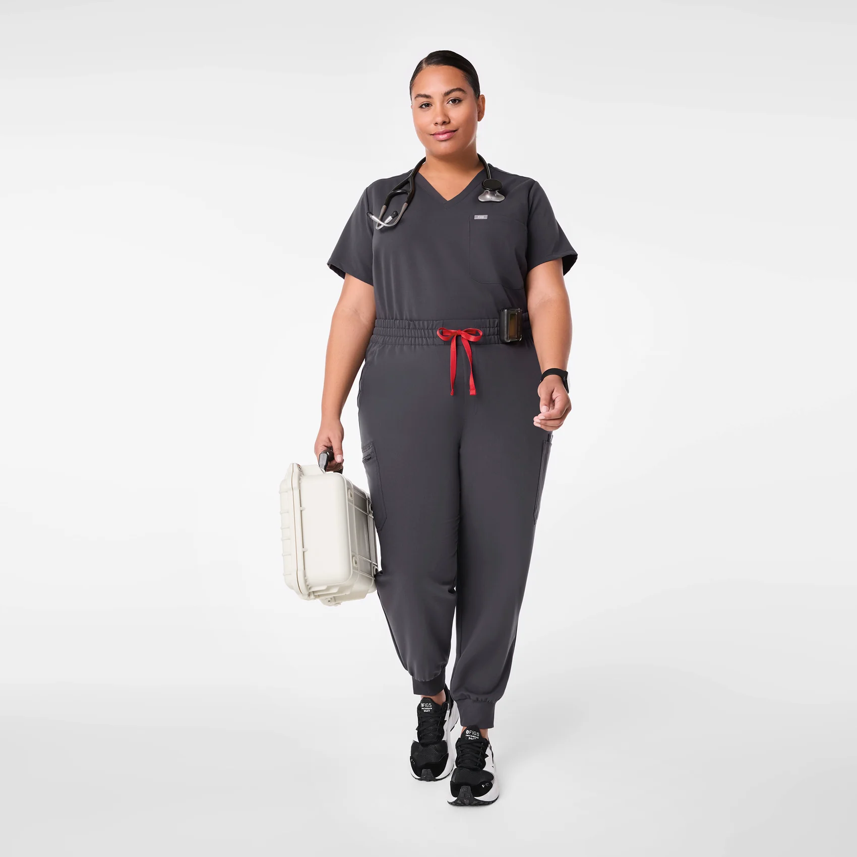 women's Charcoal High Waisted Uman Relaxed - Jogger Scrub Pant (3XL-6XL) - Image 2