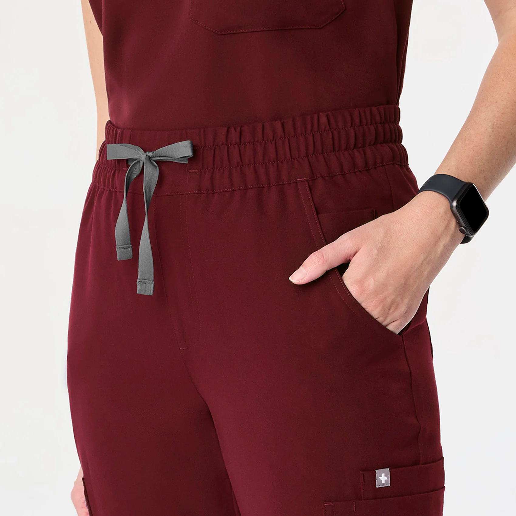 women's Burgundy High Waisted Uman Relaxed - Jogger Scrub Pant - Image 6