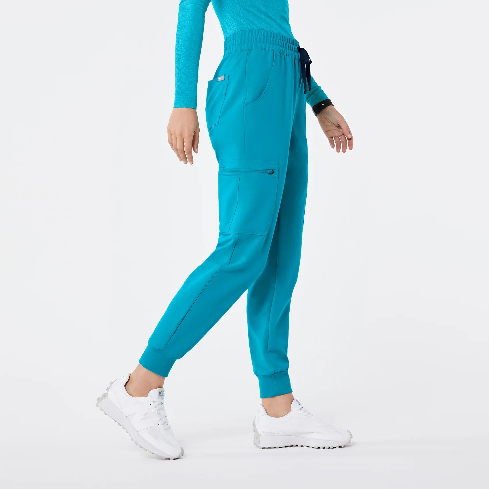 women's Teal High Waisted Uman Relaxed - Jogger Scrub Pant - Image 3