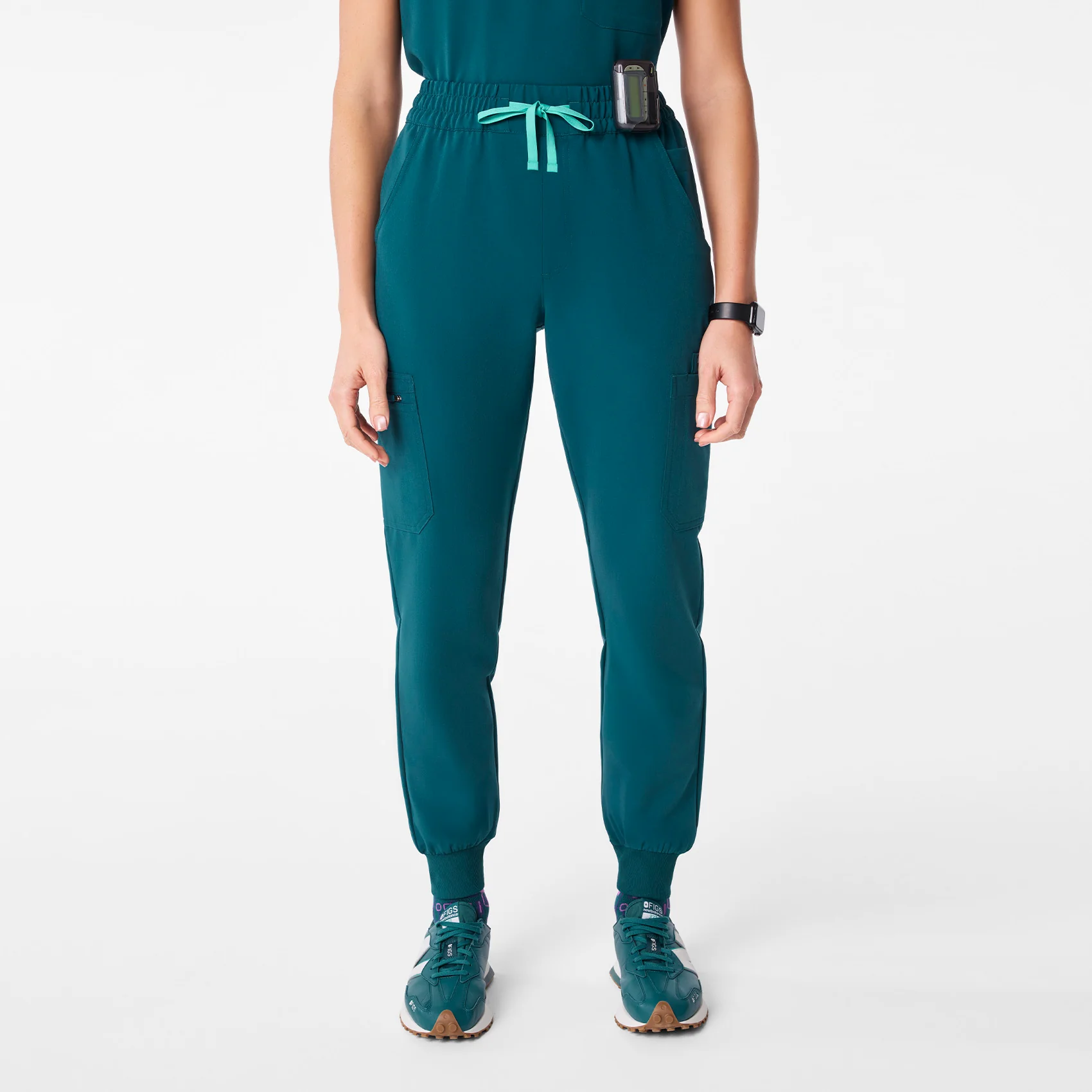 women's Caribbean Blue High Waisted Uman Relaxed - Petite Jogger Scrub Pant