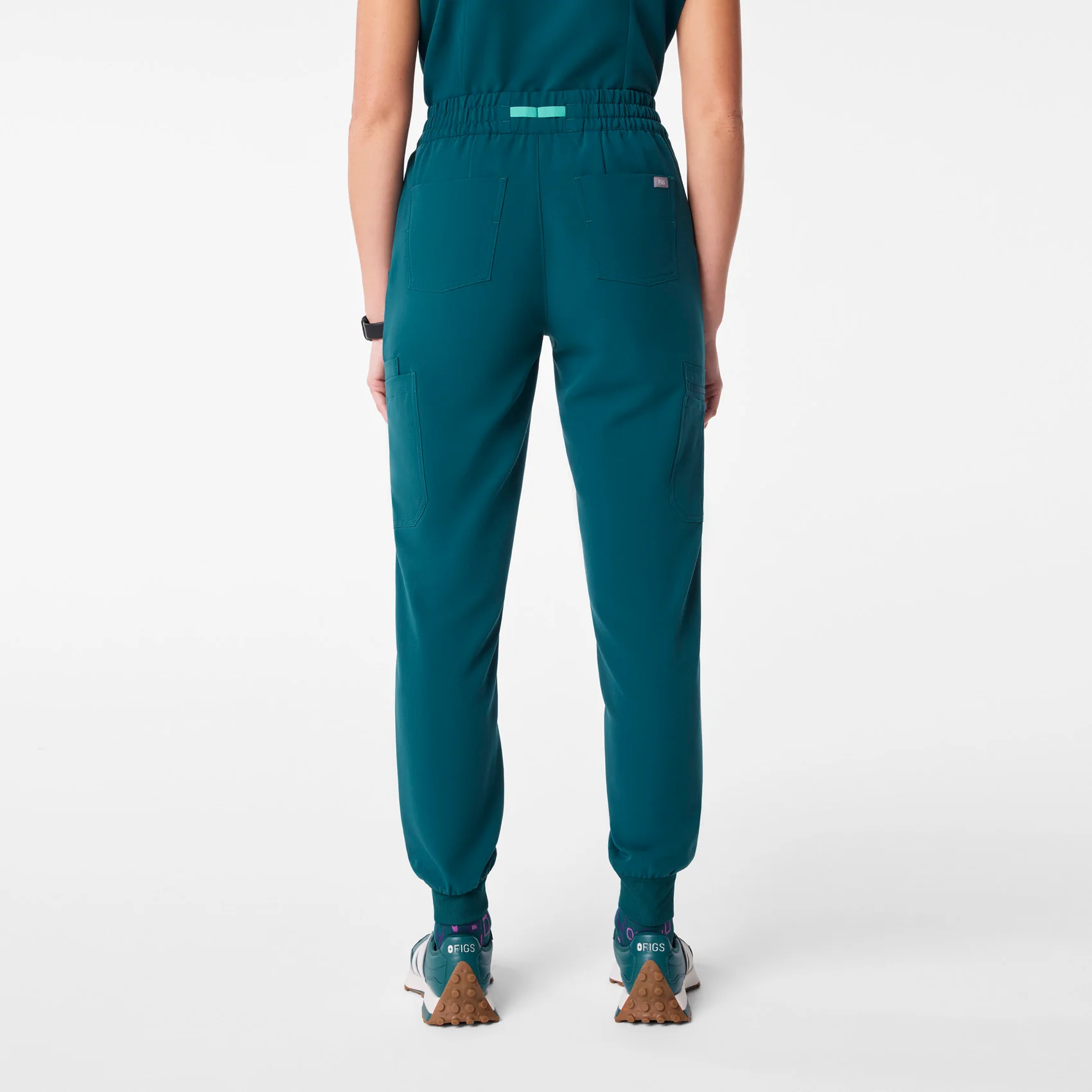 women's Caribbean Blue High Waisted Uman Relaxed - Petite Jogger Scrub Pant - Image 4