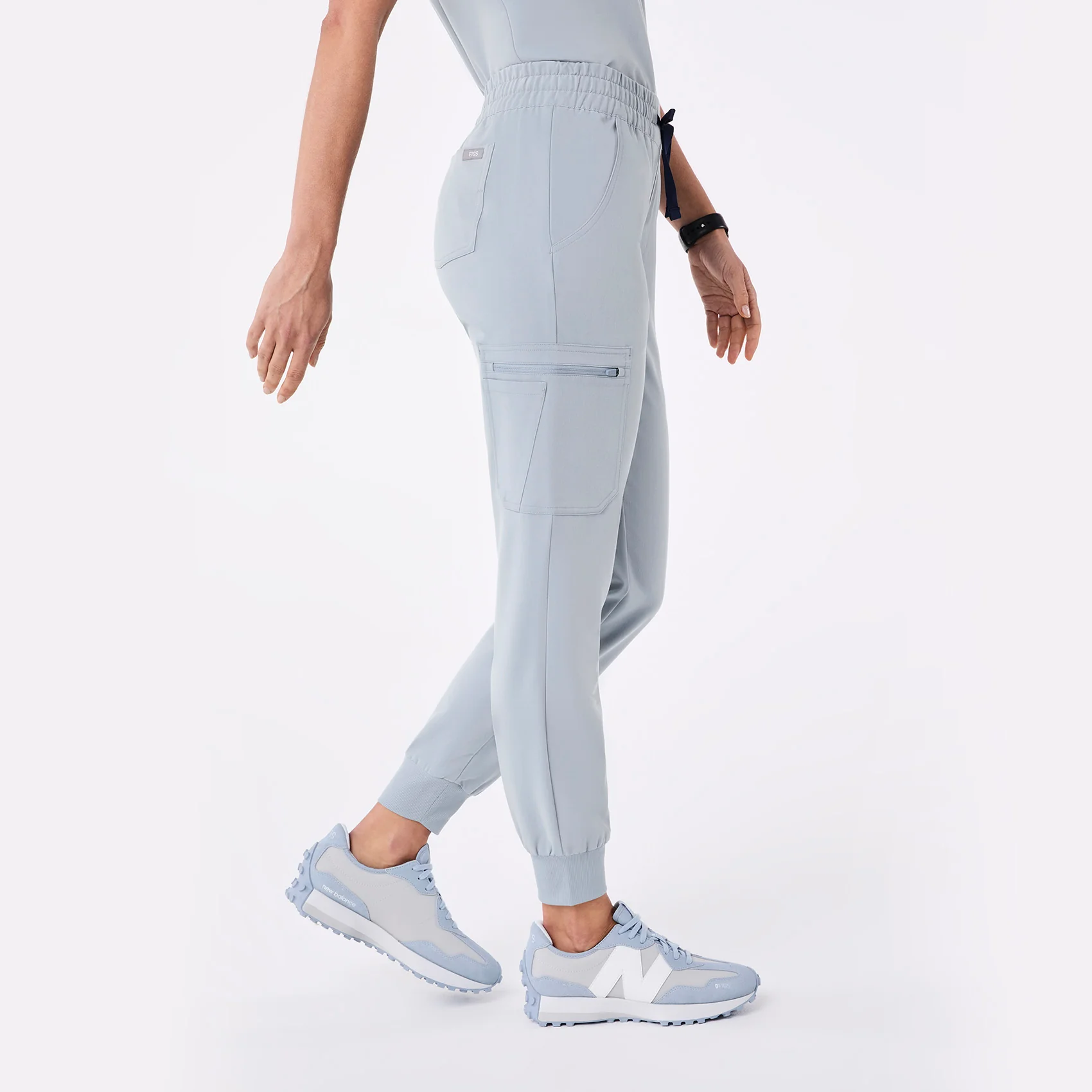 women's Dusty Blue High Waisted Uman Relaxed - Petite Jogger Scrub Pant - Image 3