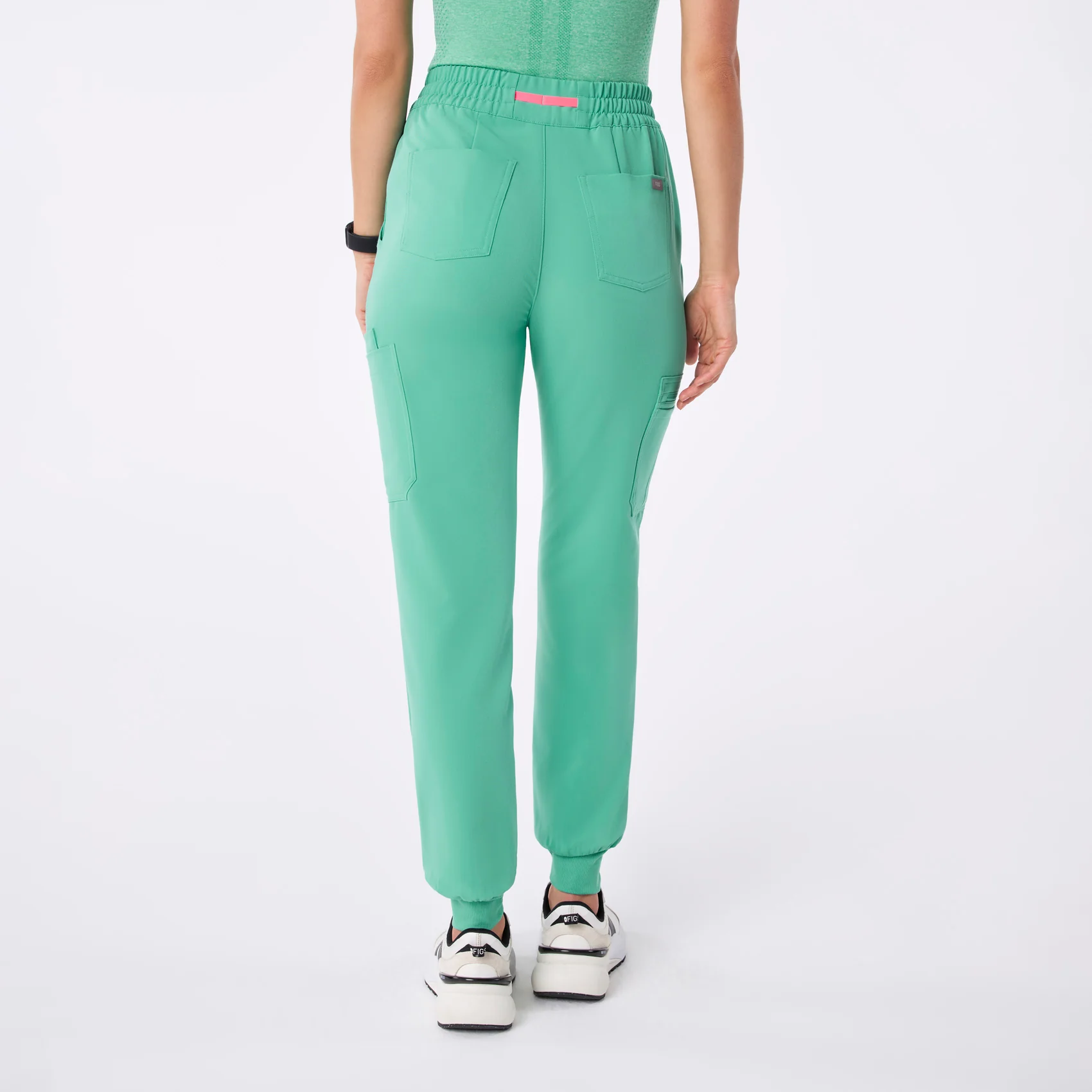 women's Surgical Green High Waisted Uman Relaxed - Petite Jogger Scrub Pant - Image 4
