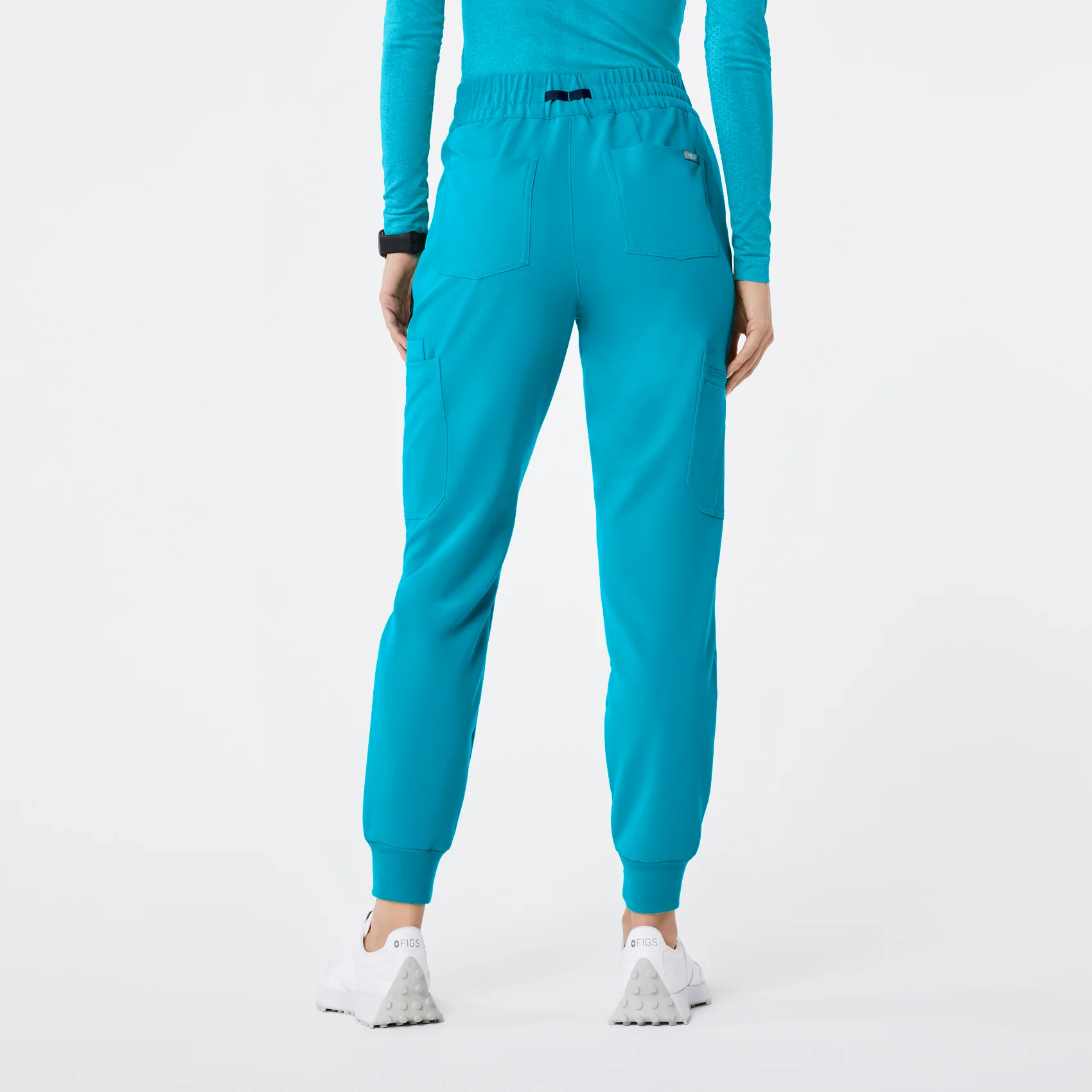women's Teal High Waisted Uman Relaxed - Petite Jogger Scrub Pant - Image 4