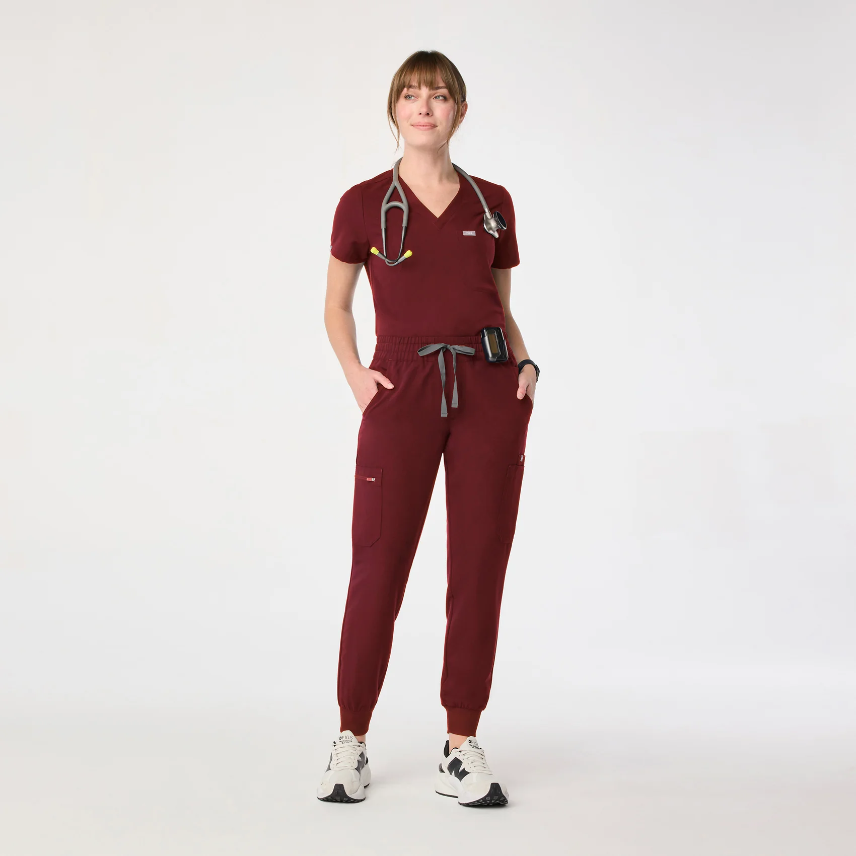 women's Burgundy Uman Relaxed - Petite Jogger Scrub Pant - Image 2