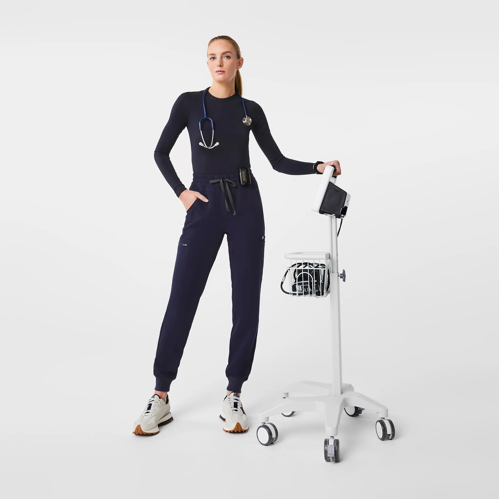 women's Navy High Waisted Uman Relaxed - Jogger Scrub Pants - Image 2