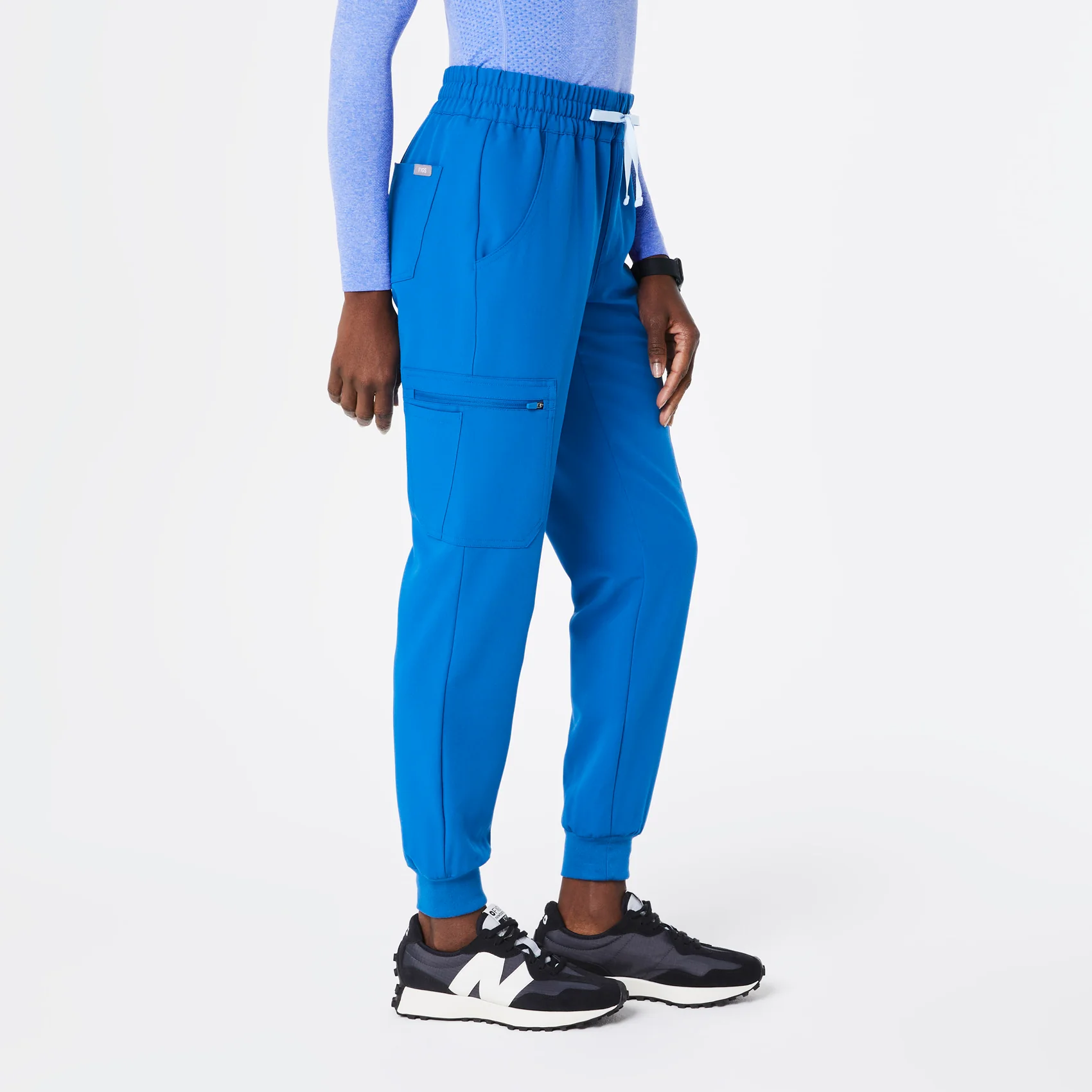 women's Royal Blue High Waisted Uman Relaxed - Petite Jogger Scrub Pants - Image 3