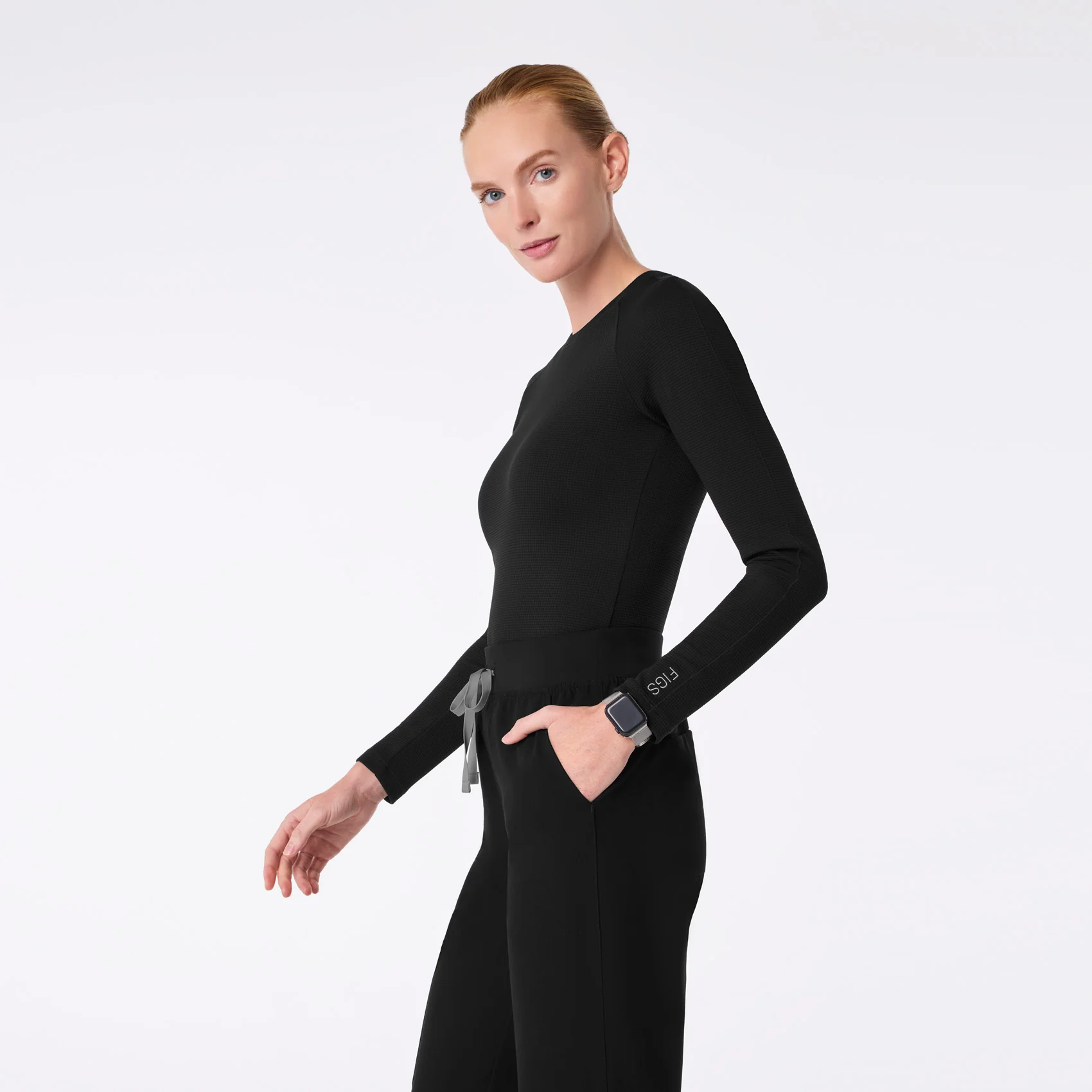 women's Black Waffle - Longsleeve Underscrub - Image 3