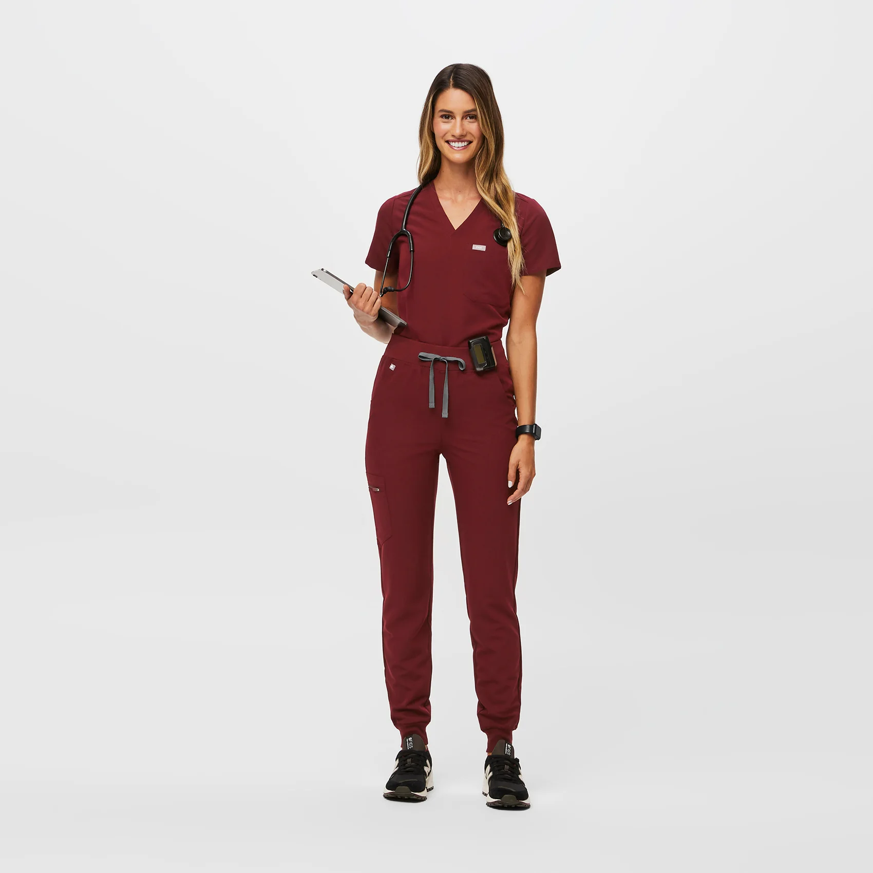 women's Burgundy Zamora™ High Waisted - Petite Jogger Scrub Pants - Image 2